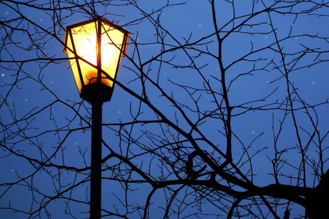夜晚闪动的街灯